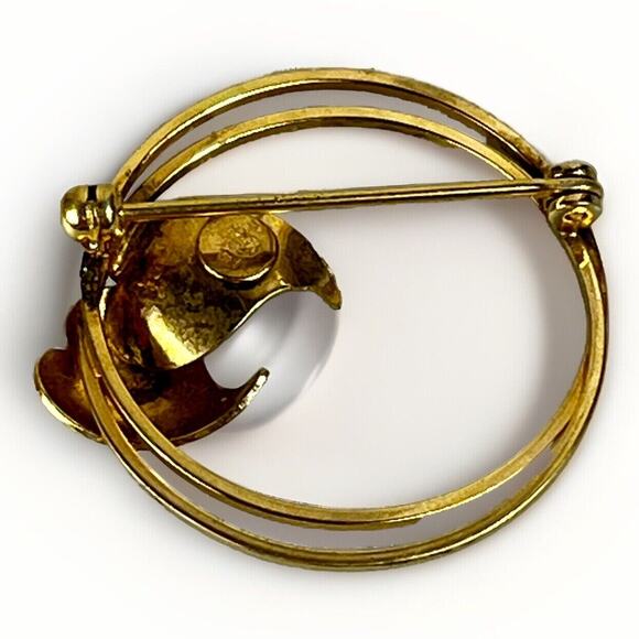 Beautiful 10K Yellow Gold Filled Brooch Pin - Circle Pin Flowers Leaves Pin VTG - Picture 3 of 9